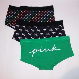 Set of‎ 3 Victoria Secret PINK Panty Boyshort Shortie XL Banded Logo Trim Polka